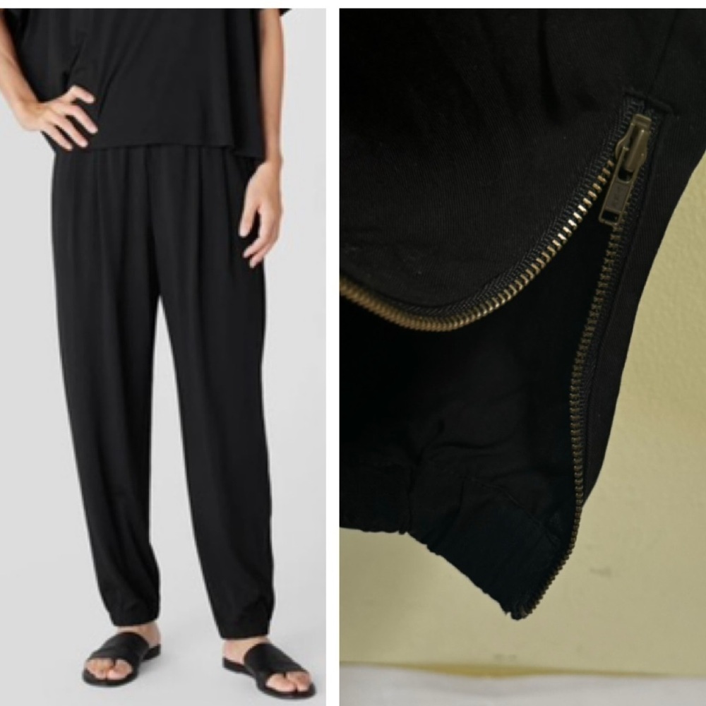 Eileen Fisher Ankle Zipper Tencel Pants L Jogger Drawstring Pull On Lightweight